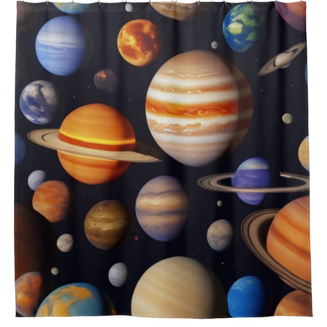 Planets Pattern Shower Curtain (Front)