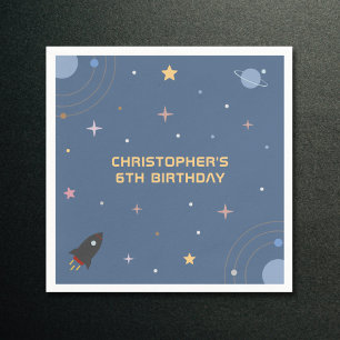 Planets & Rocket, Outer Space Birthday Napkin