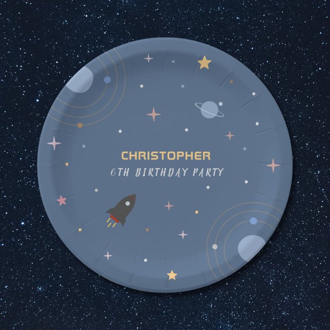 Planets & Rocket, Outer Space Birthday Paper Plate (Planets & Rocket, Outer Space Birthday Paper Plate)