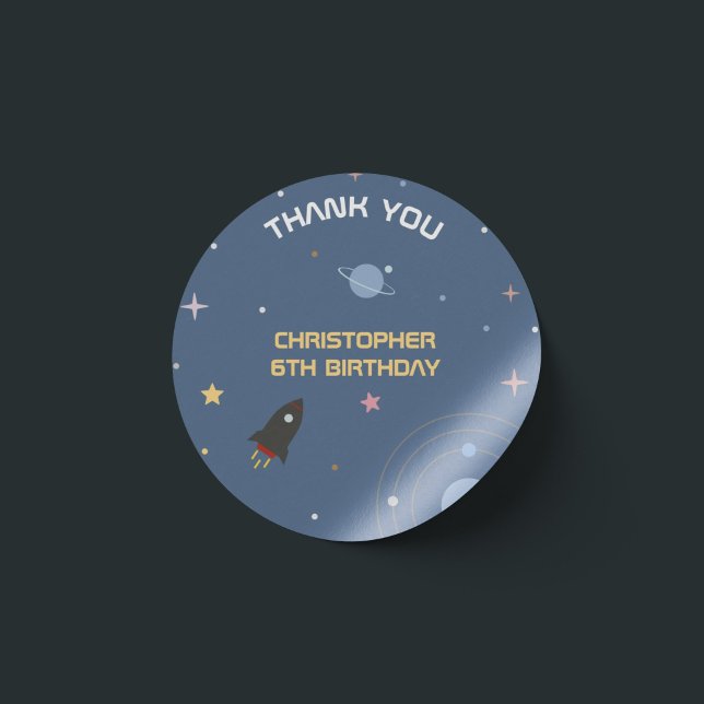 Planets & Rocket, Space Birthday Thank You Sticker (Planets & Rocket, Space Birthday Thank You Sticker)