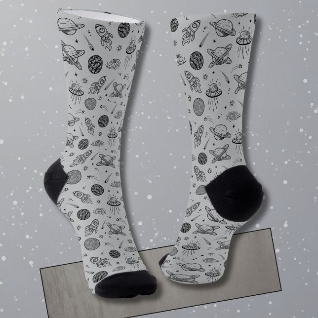 Planets rockets grey doodle space  socks (Creator Uploaded)
