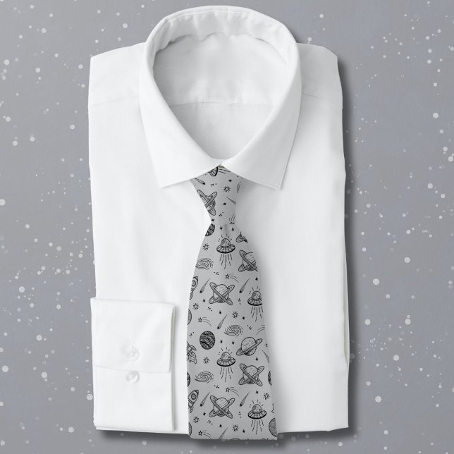 Planets rockets grey doodle space  tie (Creator Uploaded)