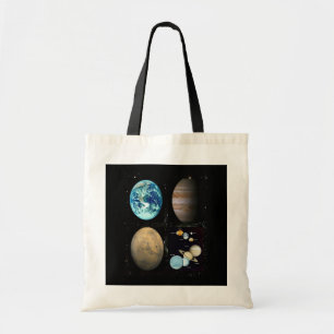 Planets solar system collage tote bag