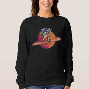 Planets space saturn retro music player astronaut sweatshirt