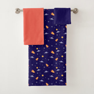 Planets stars pattern blue orange set Towel