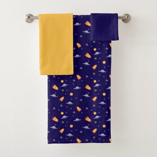 Planets stars pattern blue yellow set Towel (Insitu)