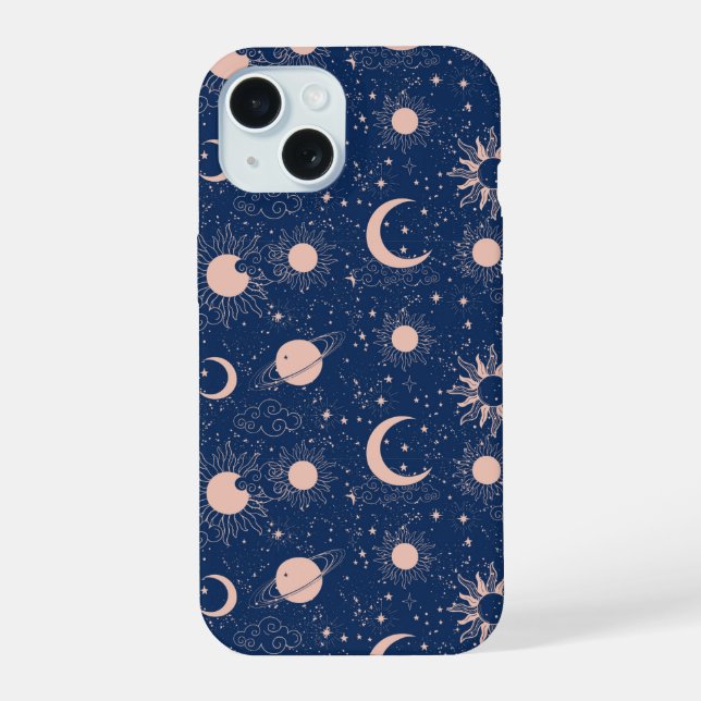 Planets & Stars Pattern iPhone 15 Case (Back)