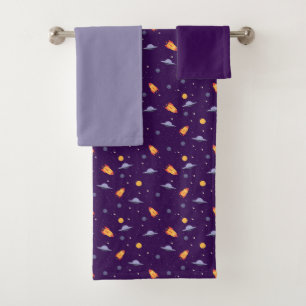 Planets stars pattern purple lavender set Towel