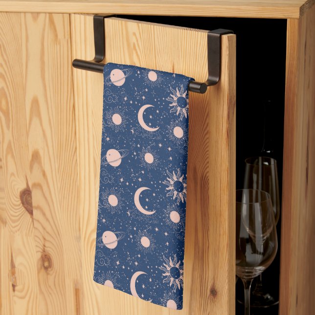 Planets & Stars Pattern Tea Towel (Thirds Fold)