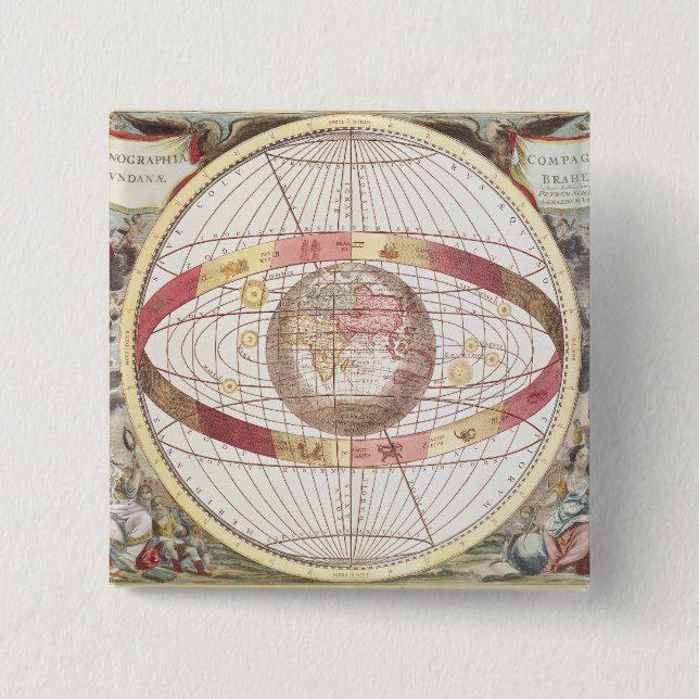 Planisphere, from 'Atlas Coelestis' 15 Cm Square Badge (Front)