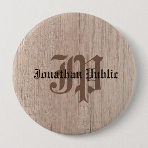 Plank Board Wood Look Old Script Monogrammed 10 Cm Round Badge