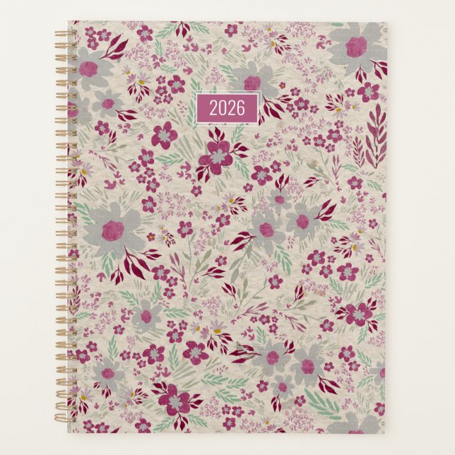 Planner 2026 Pink Gray Floral (Front)