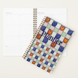 Planner blue orange green heart gingham