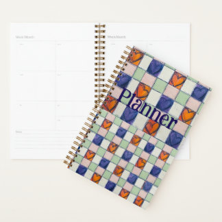 Planner blue orange green heart gingham