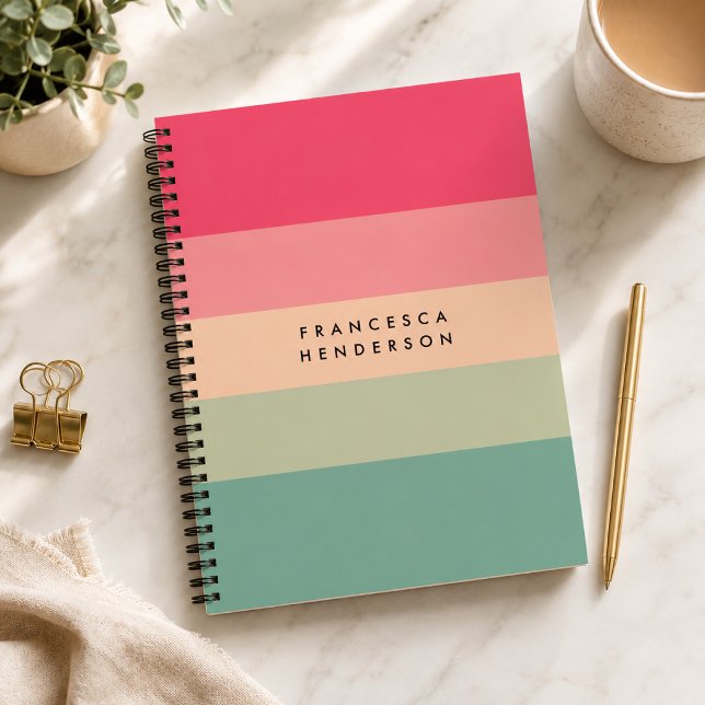 Planner | Colourful Stripe Personalised Organiser (Personalized colorful planner with custom name for schedules, goals, notes, and plans.)