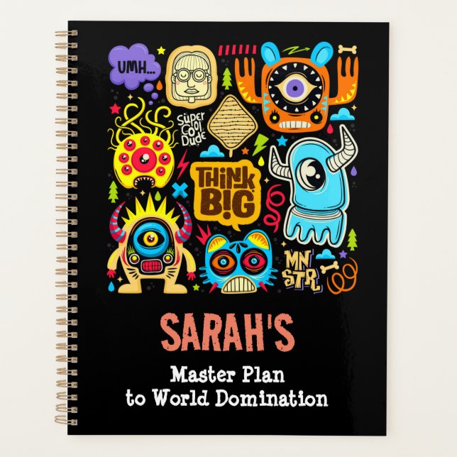 Planner - Funky Monster Doodles: Think Big Art (Front)