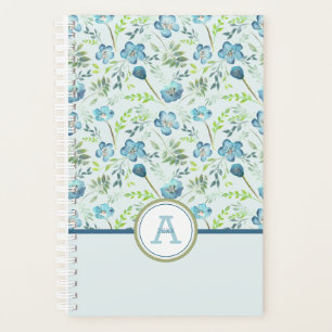 Planner Monogram Blue Green Floral Pattern