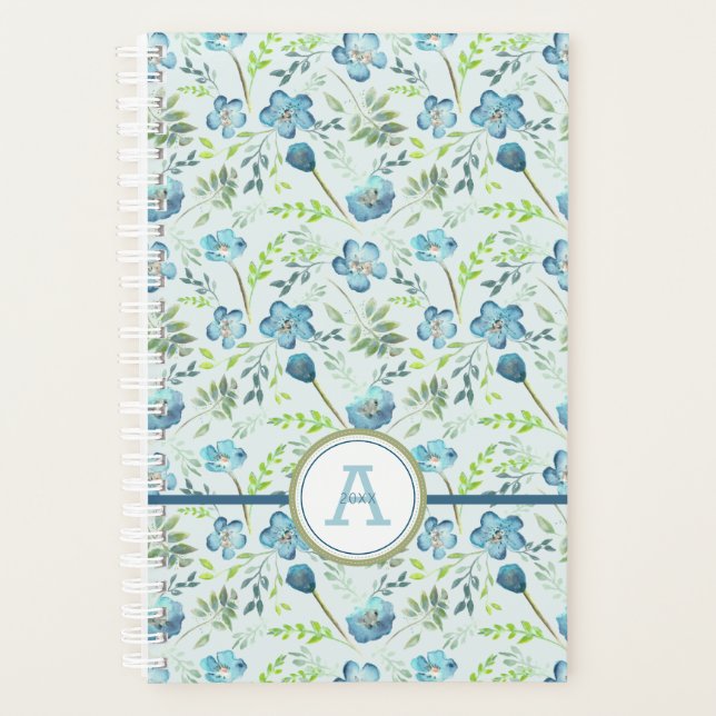 Planner Monogrammed Blue Green Floral (Front)