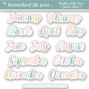 Planner Stickers Retro Rainbow Months of the Year