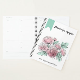 Planner Watercolor Peonies With Outlines