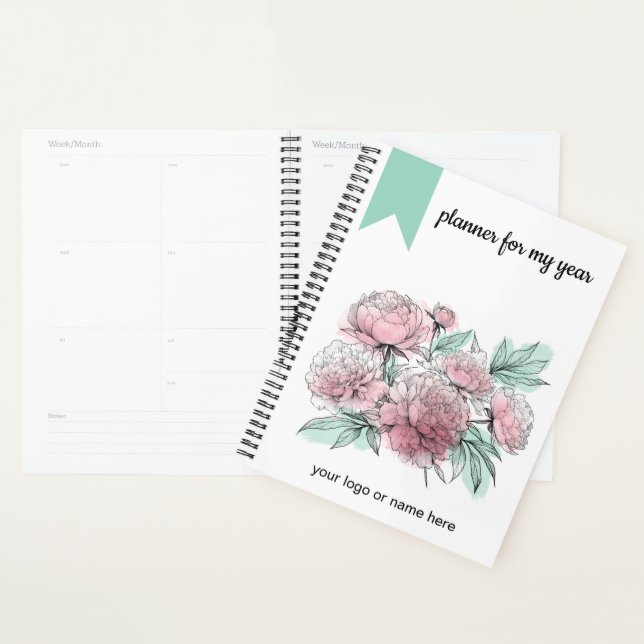 Planner Watercolor Peonies With Outlines (Display)
