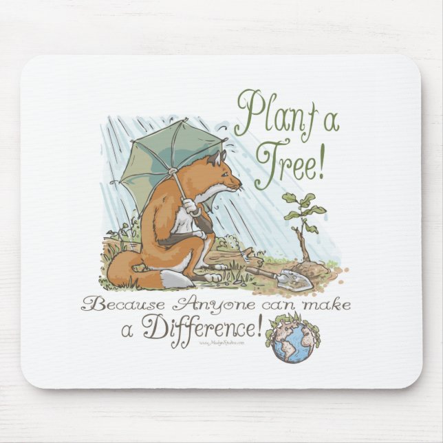 Plant a Tree Earth Day Fox Gear Mouse Pad (Front)