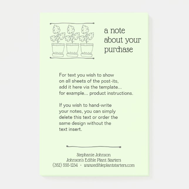 Plant and Tree Nursery Product Info Text Insert Post-it Notes (Front)