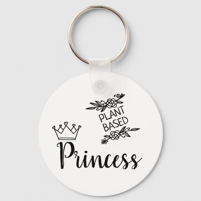 Plant based princess vegan with crown floral key ring (Front)