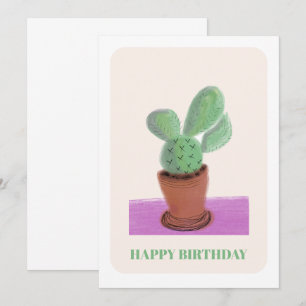 Plant Cactus Green Purple Birthday Card