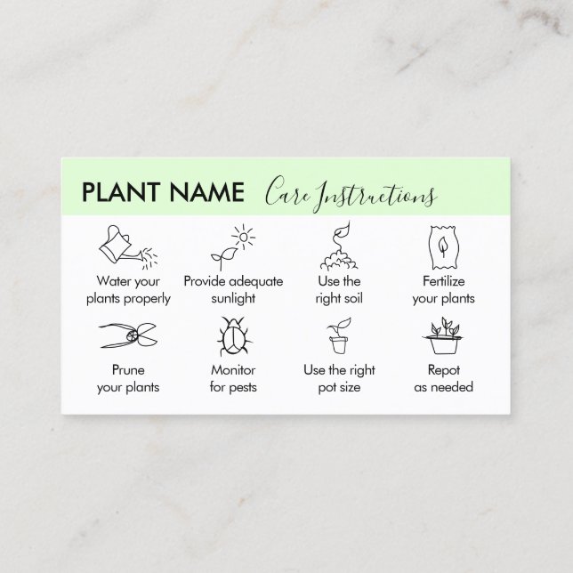 Plant Care Tips Instructions for Plant Enthusiast Business Card (Back)