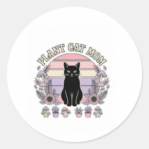 Plant Cat Mum Cat Plants Cottagecore Vintage Vecto Classic Round Sticker