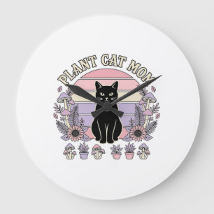 Plant Cat Mum Cat Plants Cottagecore Vintage Vecto Large Clock