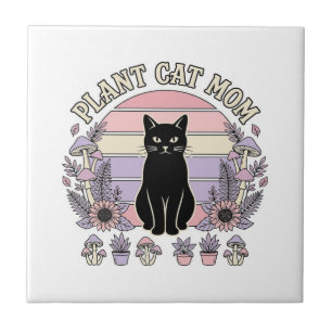 Plant Cat Mum Cat Plants Cottagecore Vintage Vecto Tile