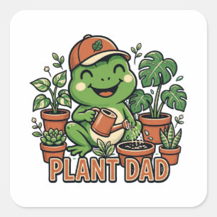 Plant Dad Frog Watering Houseplants Funny Plant Square Sticker