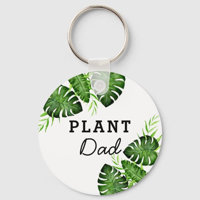 Plant Dad Watercolor Foliage Monstera Tropical  Key Ring (Front)