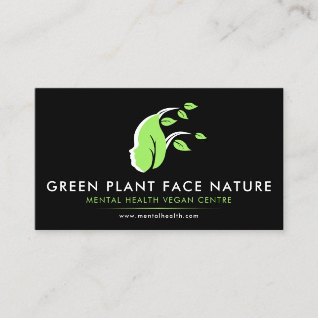 Plant Face Nature Vegan black Business Card (Front)