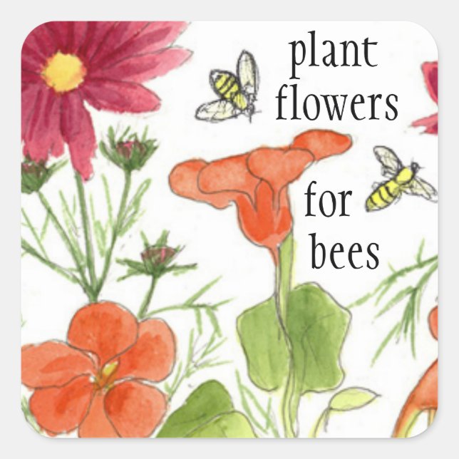Plant Flowers For Bees Nasturtium Flowers Square Sticker (Front)