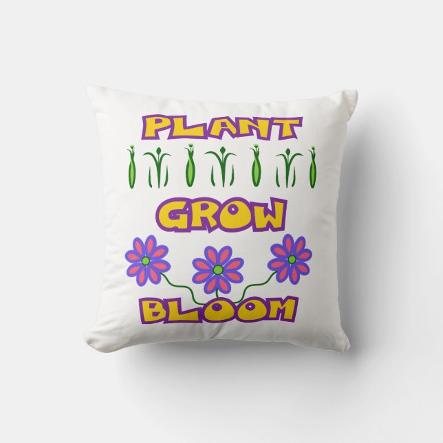 Plant Grow Bloom Quote Pink Flowers Yellow Text Cushion (Front)