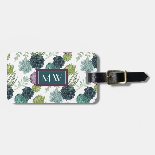 Plant Happiness Collection Succulent Pattern Luggage Tag (Front Horizontal)