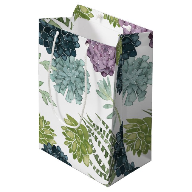 Plant Happiness Collection Succulent Pattern Medium Gift Bag (Front Angled)