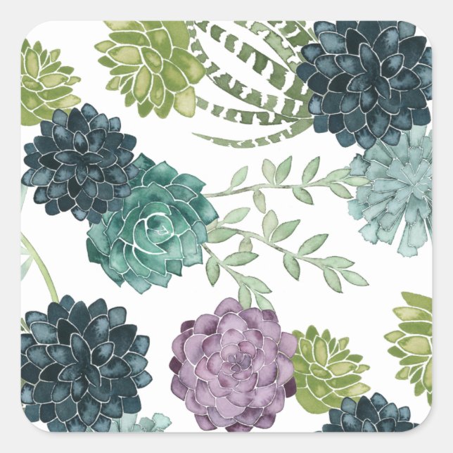 Plant Happiness Collection Succulent Pattern Square Sticker (Front)