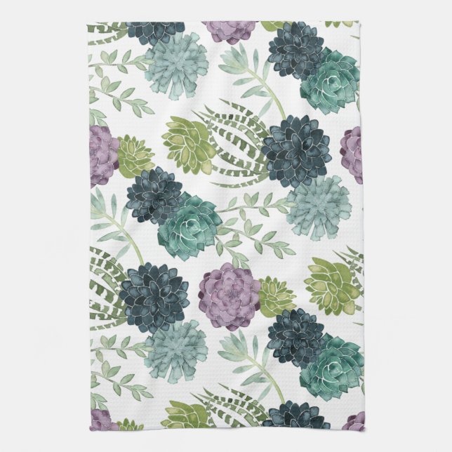 Plant Happiness Collection Succulent Pattern Tea Towel (Vertical)