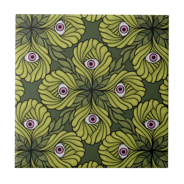 Plant Horror Art - Creepy Cute Green Flower Tile (Front)