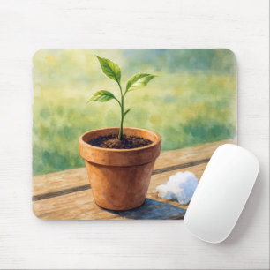 Plant In Clay Pot With Snow Pile Mouse Pad