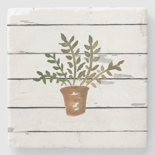Plant in Pot Gardener Rustic Shiplap  Stone Coaster (Front)