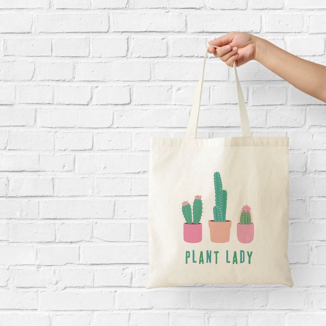 Plant Lady Pink and Green Cactus Illustrations  Tote Bag (Creator Uploaded)