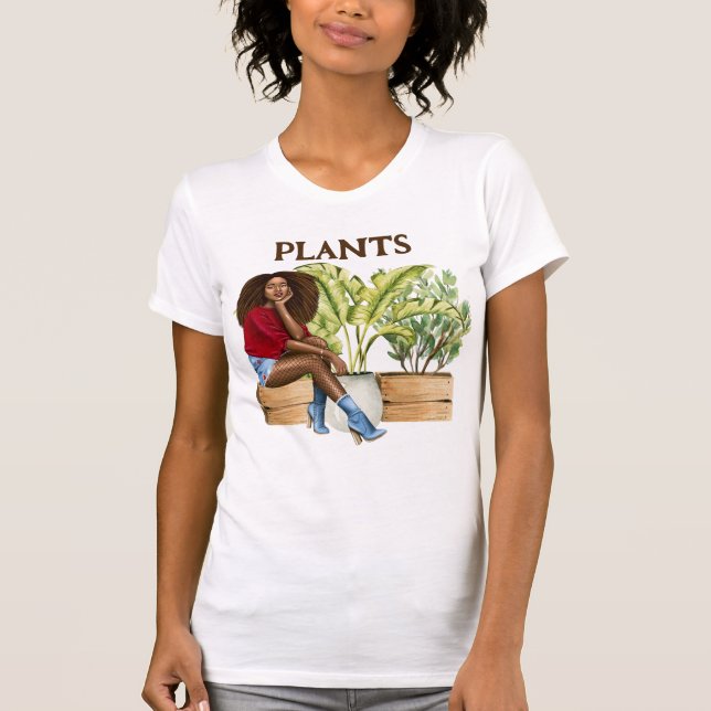 Plant Lady Relaxing Watercolor Plants  T-Shirt (Front)