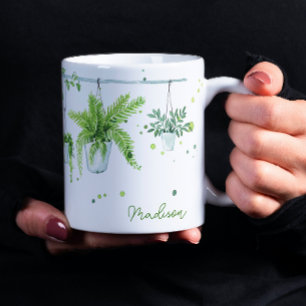 Plant Lady Watercolor Personalised Name Coffee Mug