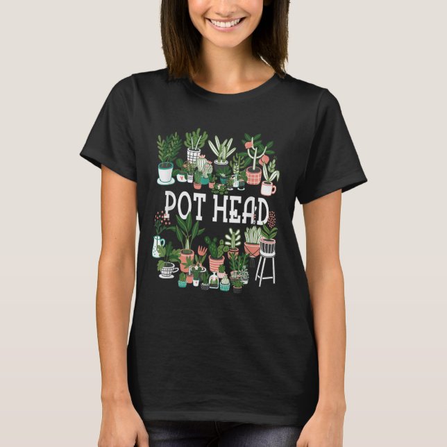 Plant Lover And Gardener_ Pot Head Succulent Short T-Shirt (Front)