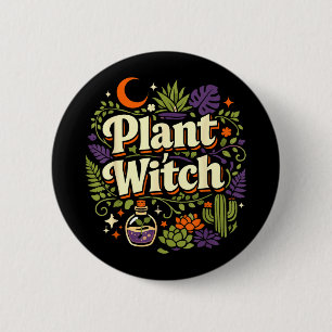 Plant lover gardening halloween plant witch  6 cm round badge